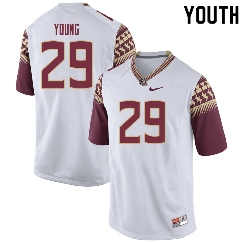 Youth #29 Tre Young Florida State Seminoles College Football Jerseys Sale-White - Click Image to Close